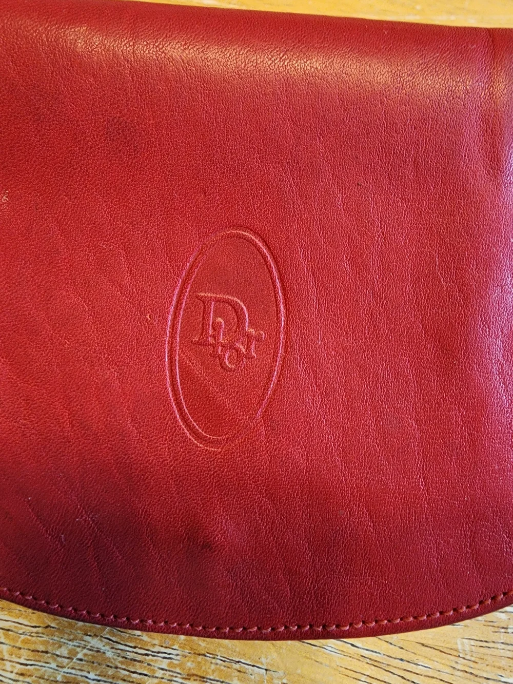 vintage red leather Christian Dior small wallet or coin/card compact case
